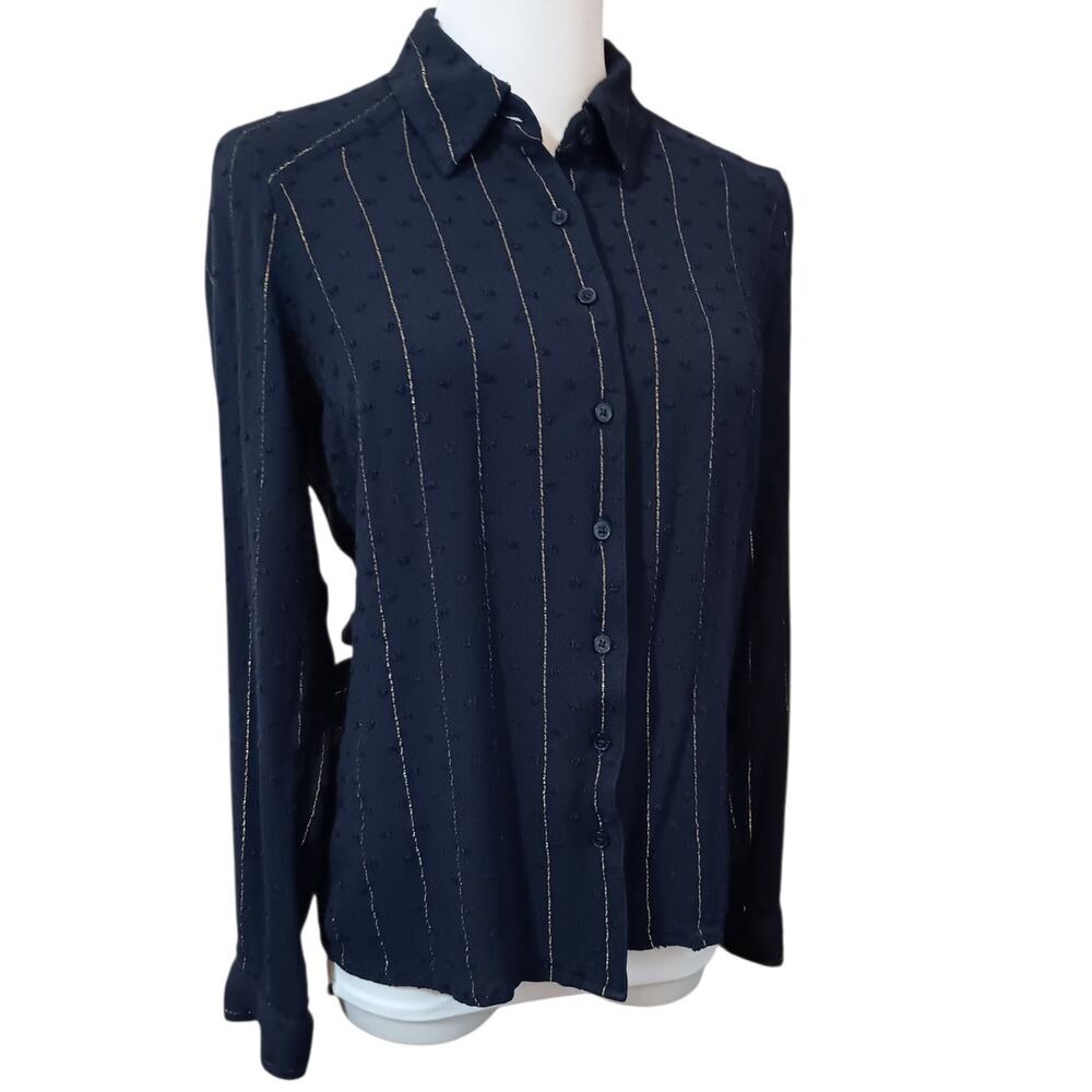 EXPRESS Classic Button Front Blouse Top Small Navy Blue Career‎ Casual Basic